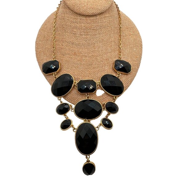 Elegant Bold Black Statement Necklace Bib Faceted Acrylic Beads Whimsigoth - Picture 4 of 5